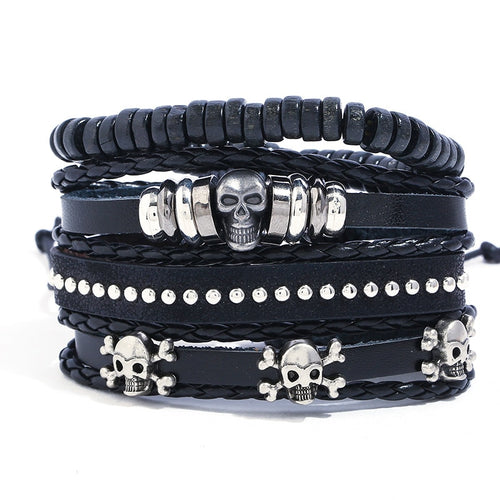 Punk Rock Skull Charm Bracelet Set